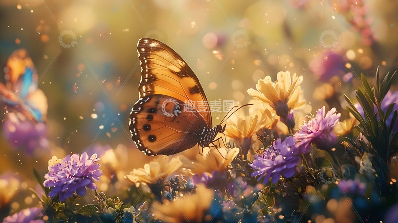 高清大图下载【趣麦麦图】阳光下的橙色蝴蝶花丛