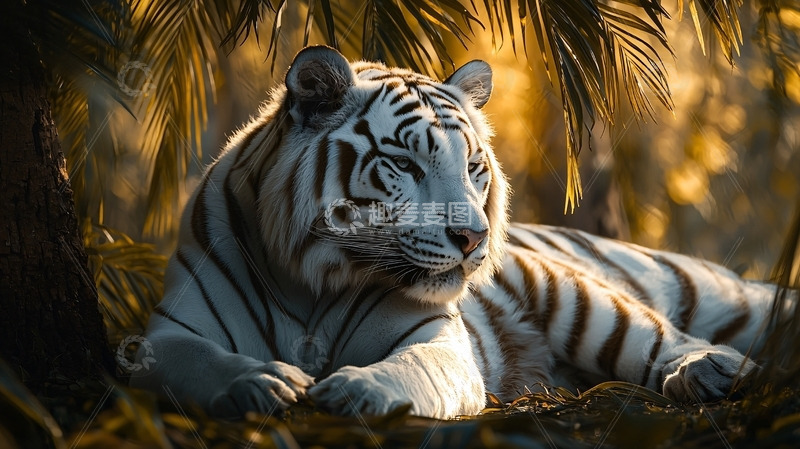 高清大图下载【趣麦麦图】树荫下休憩的白虎