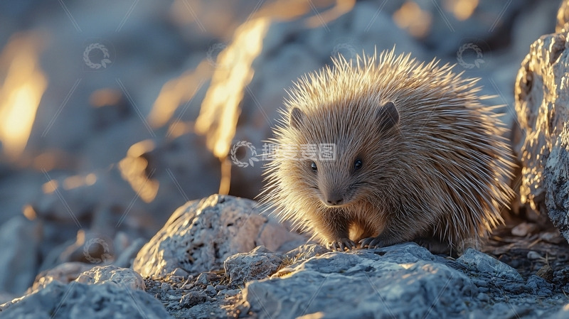 高清大图下载【趣麦麦图】夕阳下的小刺猬