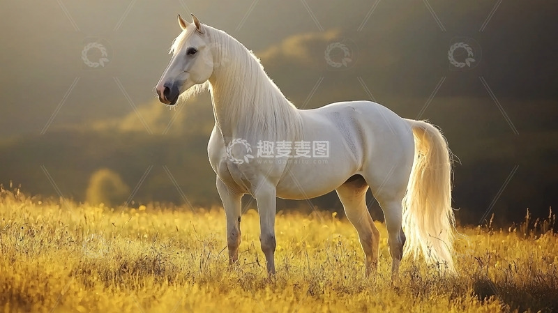 高清大图下载【趣麦麦图】阳光下白色骏马