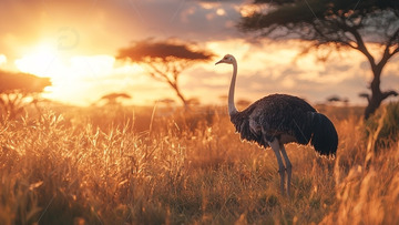 非洲草原日落鸵鸟