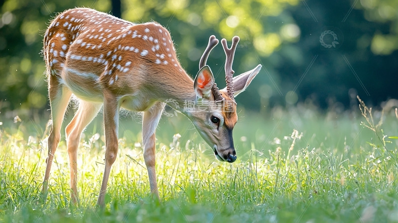 小鹿在草地觅食
