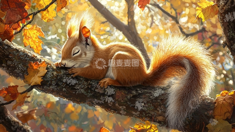 高清大图下载【趣麦麦图】秋日阳光下的松鼠