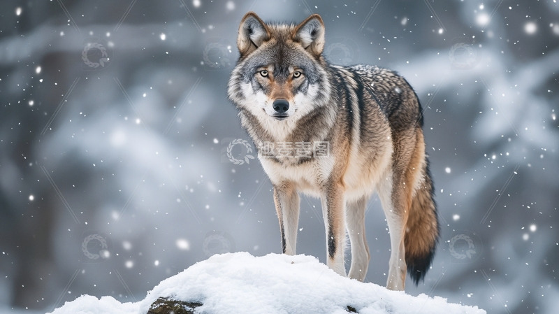 高清大图下载【趣麦麦图】雪地里的灰狼