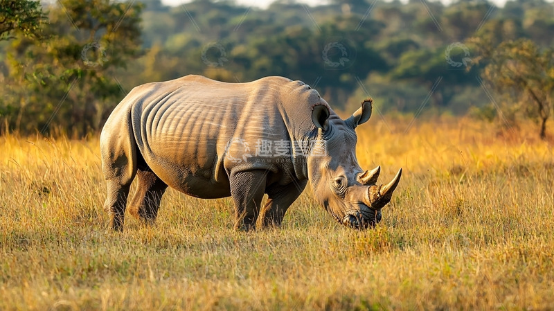 高清大图下载【趣麦麦图】草原上的白犀牛