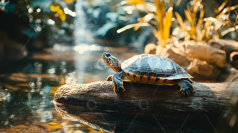 高清大图下载【趣麦麦图】乌龟在岩石上晒太阳