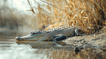 鳄鱼在浅水中休息