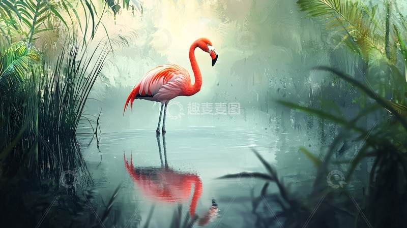 高清大图下载【趣麦麦图】粉色火烈鸟