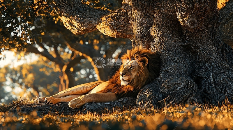 高清大图下载【趣麦麦图】树荫下休憩的雄狮