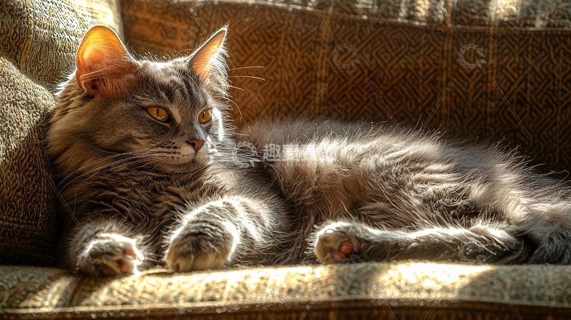 高清大图下载【趣麦麦图】阳光下慵懒的灰猫