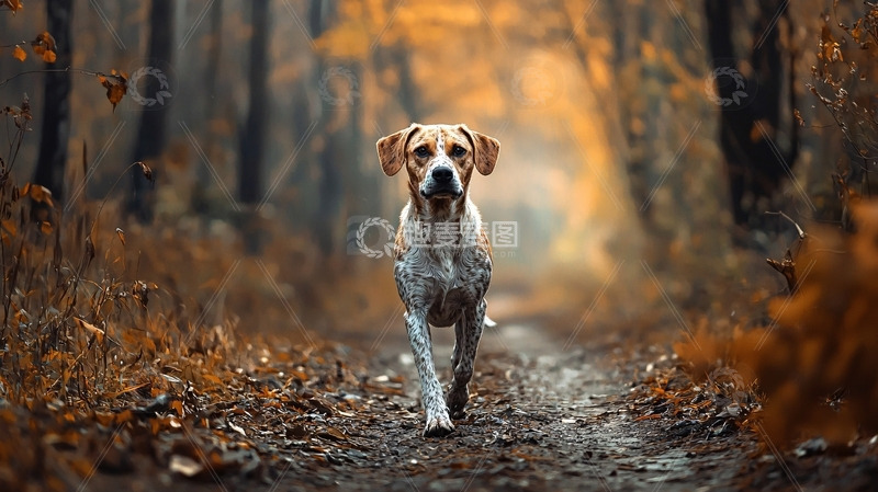 高清大图下载【趣麦麦图】森林小径上的猎犬