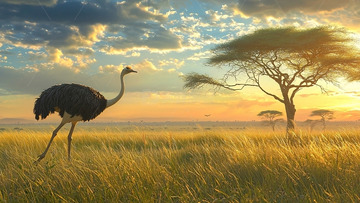 非洲草原日落鸵鸟