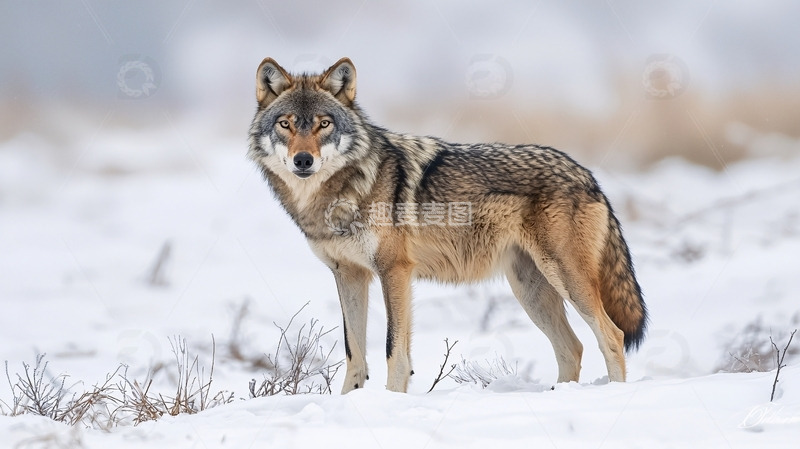 高清大图下载【趣麦麦图】灰狼雪地高清图片
