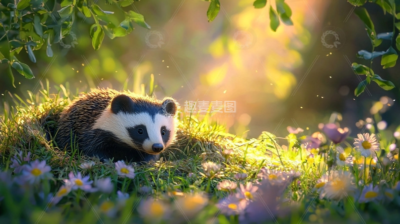 高清大图下载【趣麦麦图】阳光下的可爱小獾
