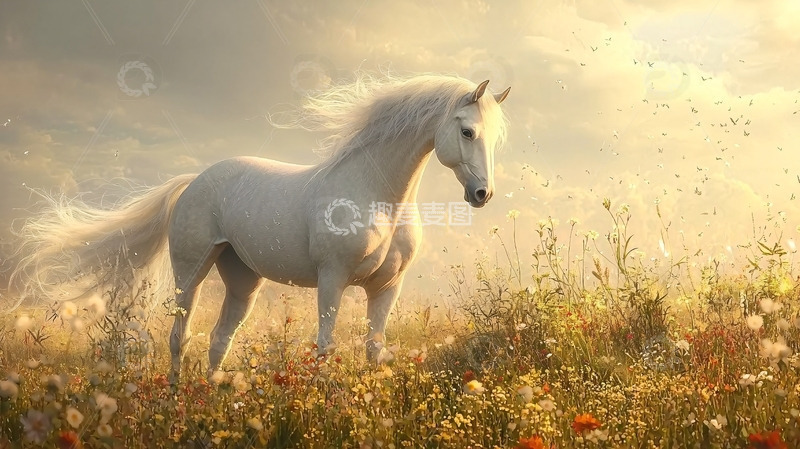 高清大图下载【趣麦麦图】阳光下的白色骏马