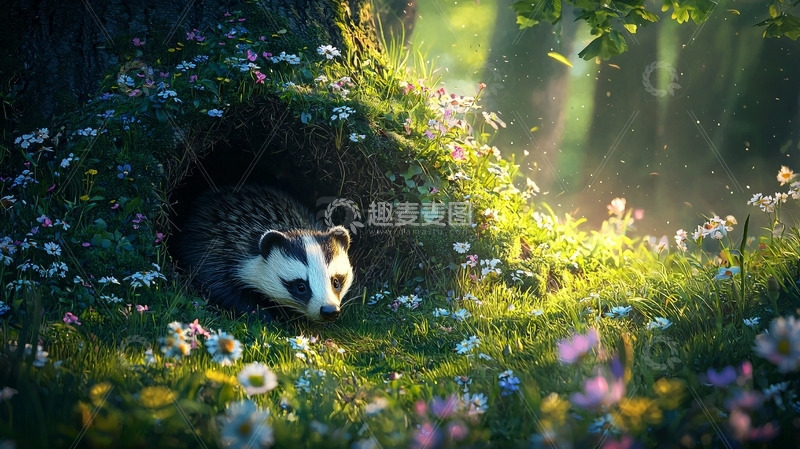 高清大图下载【趣麦麦图】树洞里的獾
