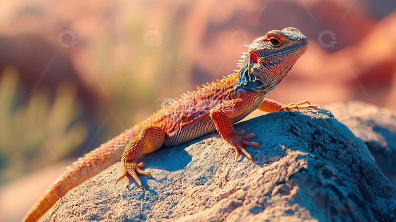 高清大图下载【趣麦麦图】阳光下岩石上的鬃狮蜥