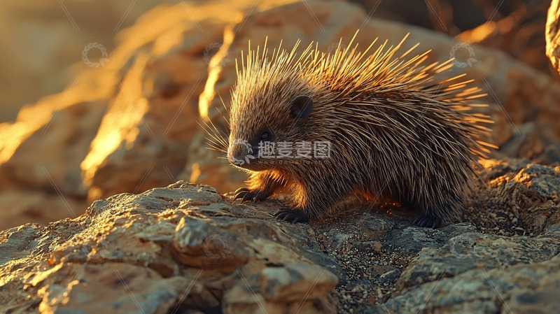 高清大图下载【趣麦麦图】金色夕阳下的豪猪宝宝