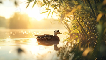 清晨湖边一只野鸭