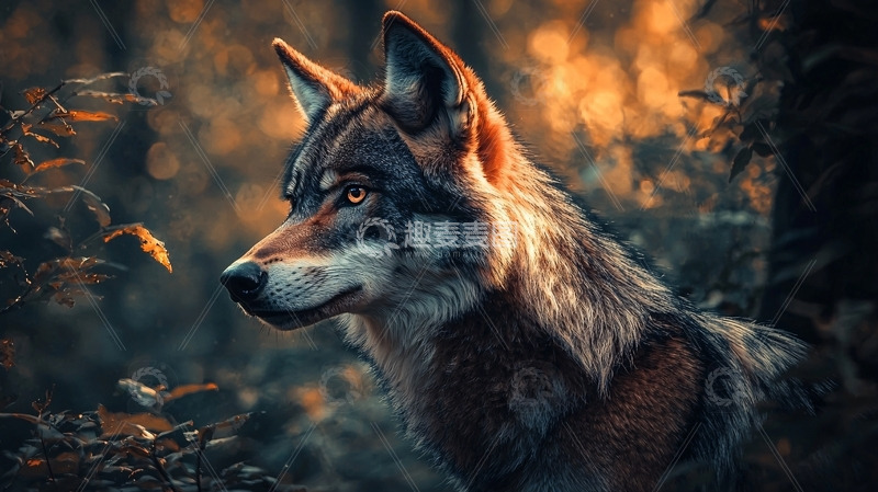 高清大图下载【趣麦麦图】森林中凝望的狼