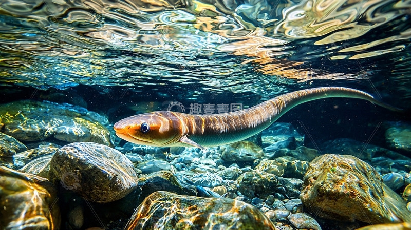 高清大图下载【趣麦麦图】清澈溪流中游动的鱼