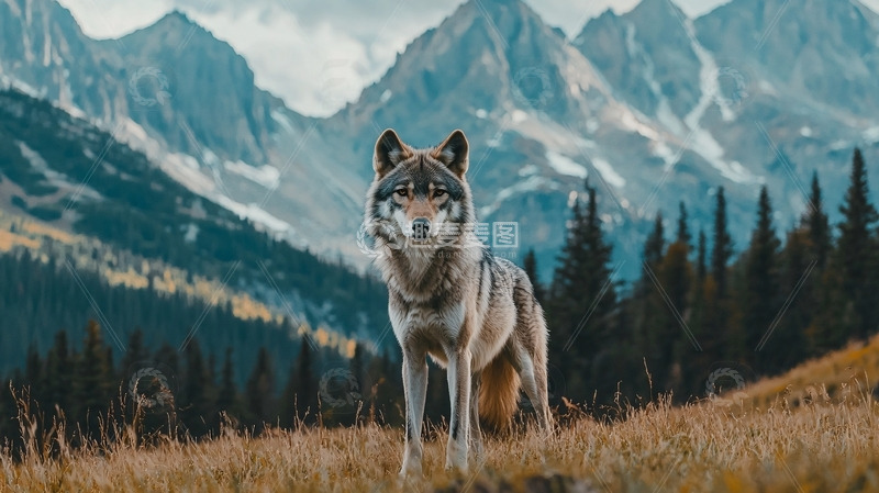 高清大图下载【趣麦麦图】高山峻岭下的灰狼