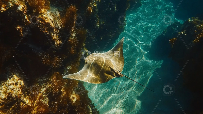 高清大图下载【趣麦麦图】海底礁石间的魔鬼鱼