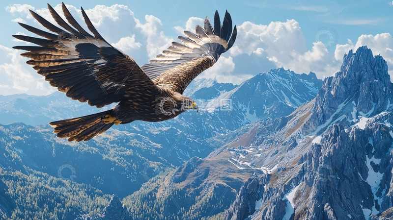 高清大图下载【趣麦麦图】金雕翱翔雪山