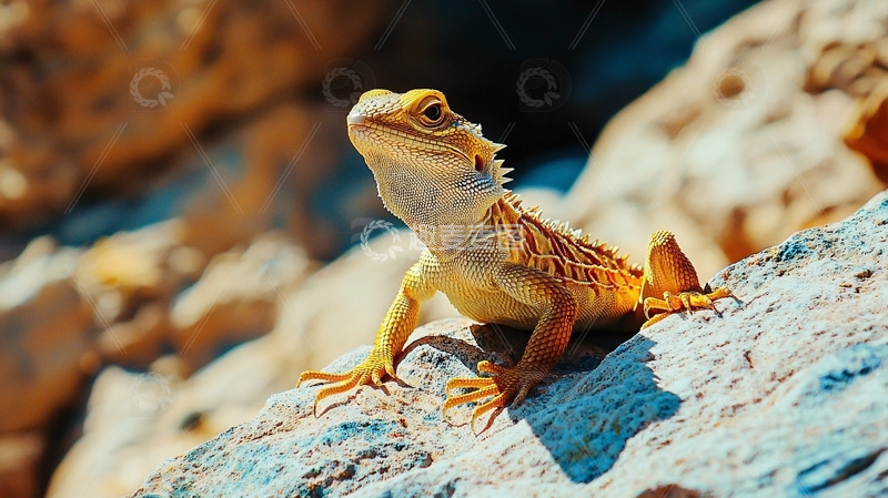 高清大图下载【趣麦麦图】阳光下岩石上的鬃狮蜥