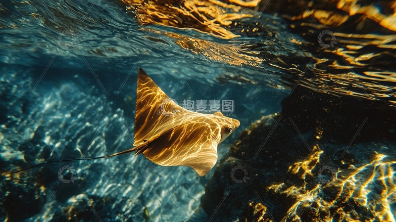 高清大图下载【趣麦麦图】水中金黄鳐鱼