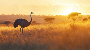 非洲草原夕阳下的鸵鸟
