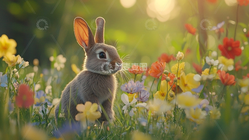 高清大图下载【趣麦麦图】小兔子在花丛中