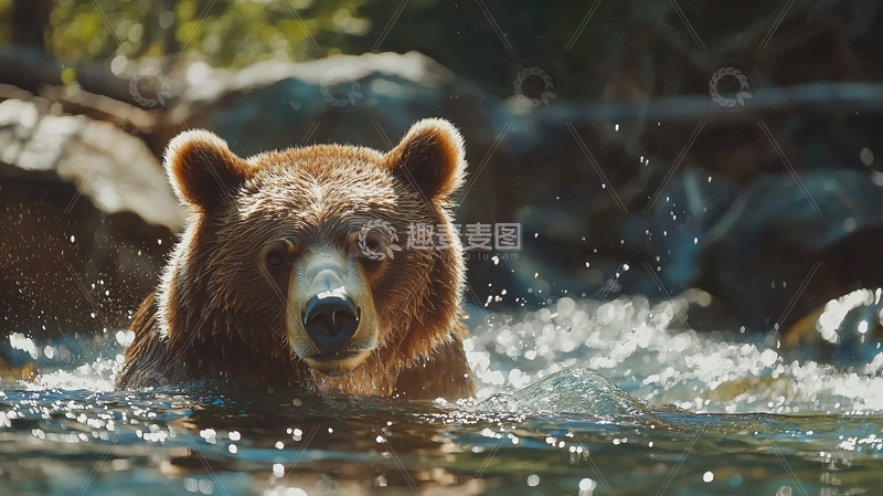 高清大图下载【趣麦麦图】棕熊在水中