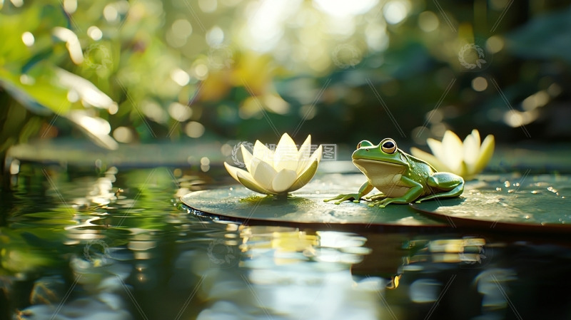 高清大图下载【趣麦麦图】青蛙在荷叶上