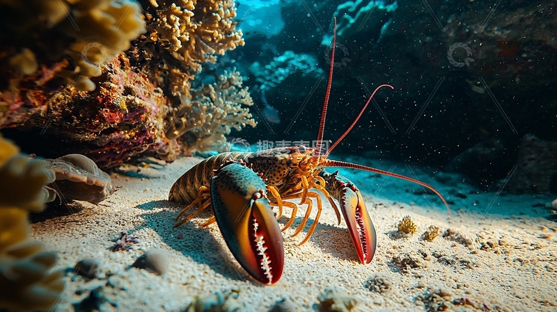 高清大图下载【趣麦麦图】珊瑚礁龙虾