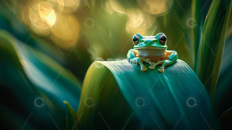 高清大图下载【趣麦麦图】绿树叶上青蛙