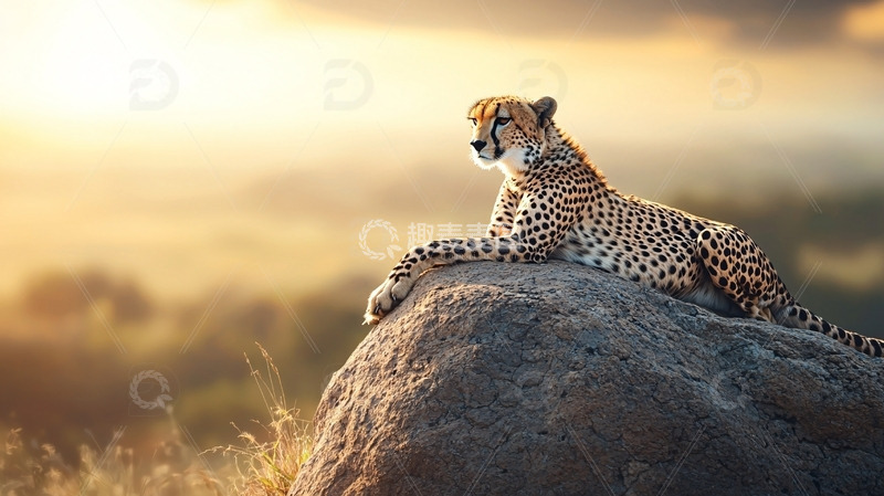 高清大图下载【趣麦麦图】猎豹日落剪影