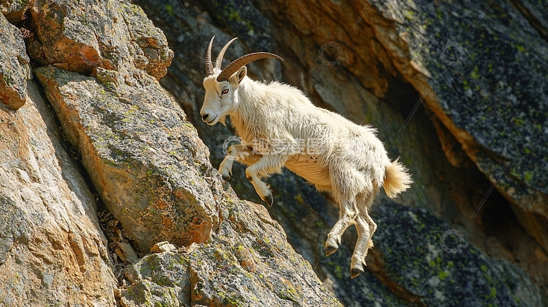 高清大图下载【趣麦麦图】山羊跳跃岩石