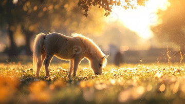 阳光下的小马吃草