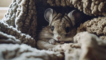 毛绒绒的龙猫在毯子里睡觉