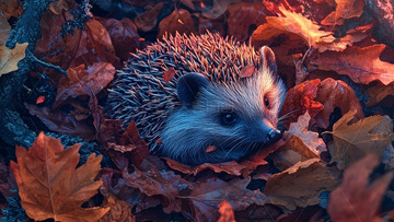 秋天树叶里的小刺猬