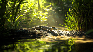 阳光下的幼年鳄鱼