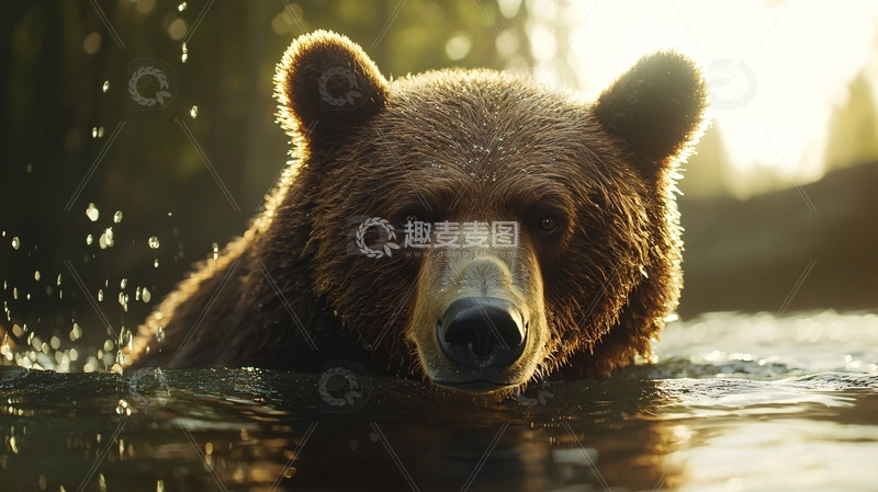 高清大图下载【趣麦麦图】棕熊水中凝视