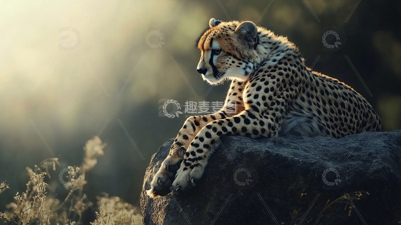 高清大图下载【趣麦麦图】猎豹在岩石上休憩