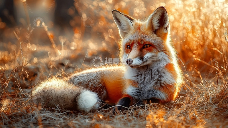 高清大图下载【趣麦麦图】夕阳下慵懒的红狐狸