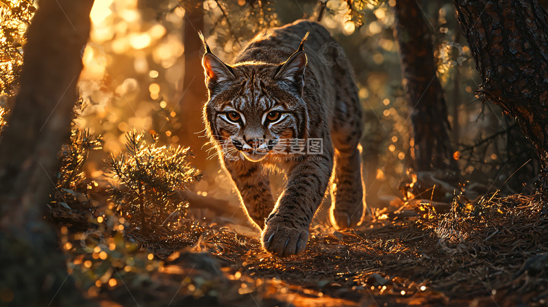 高清大图下载【趣麦麦图】落日余晖下的山猫
