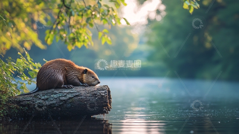 高清大图下载【趣麦麦图】河边休息的河狸