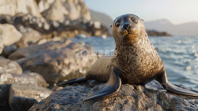 高清大图下载【趣麦麦图】海豹宝宝岩石海岸