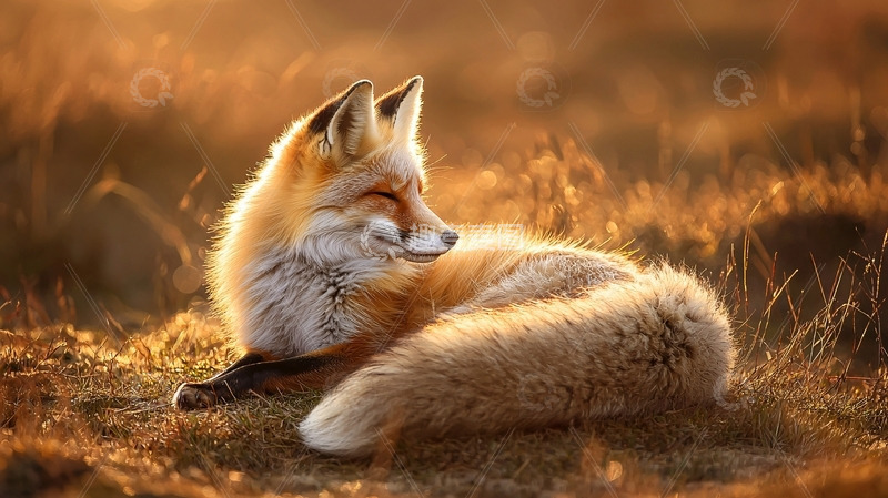 高清大图下载【趣麦麦图】夕阳下休息的红狐狸