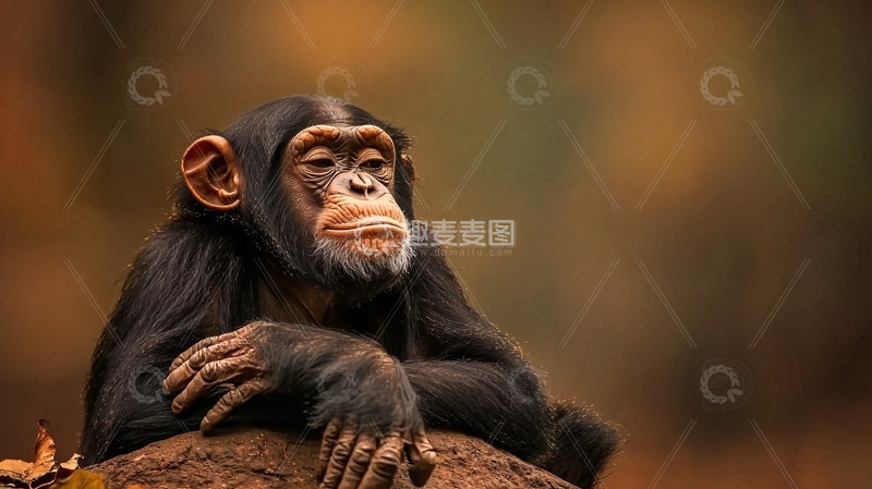 高清大图下载【趣麦麦图】黑猩猩幼崽凝视远方